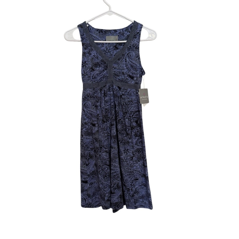 Athleta Dress Nearly Knottical Navy Blue Paisley Sleevless Athletic size XXS